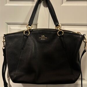 Coach Kelsey Black Pebbled Leather Tote with Gold Hardware
